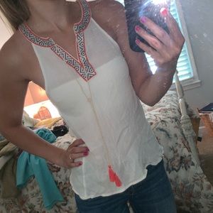 BKE Tank top cute boho buckle white XS
